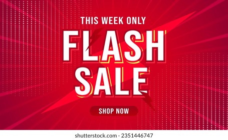 Flash Sale Shopping Poster or Banner with Flash icon on Red background. Flash Sales banner template design for social media and website