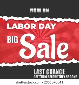 Flash Sale Shopping Poster or banner on labor day and text on flash ,red background. Flash Sales banner template design for social media and website. Special Offer Flash Sale campaign on labor day.