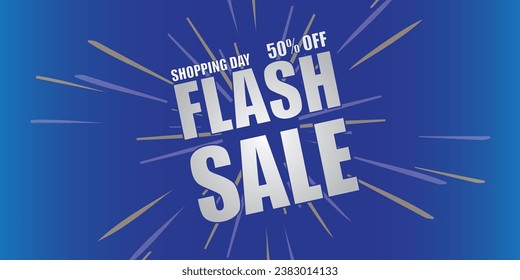 Flash Sale Shopping Poster or banner with Flash icon and 3D text on blue background. Flash Sales template design for social media and website. Vector illustration.