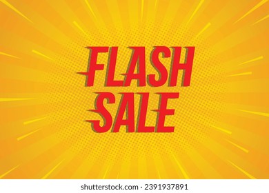 Afiche o banner de la compra de Flash Sale con icono de Flash y texto sobre fondo amarillo. Diseño de plantillas de banner de Flash Sales para medios sociales y sitios web.Campaña y promociones de Oferta Especial de Flash Sale.