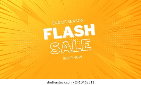 Afiche o banner Flash Sale Shopping con icono Flash y texto 3D sobre fondo naranja. Diseño de plantillas de banner de Flash Sales para medios sociales y sitios web.