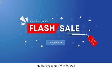 Flash Sale Shopping Poster or banner with Flash icon and 3D text on blue background. Flash Sales banner template design for social media and website. 