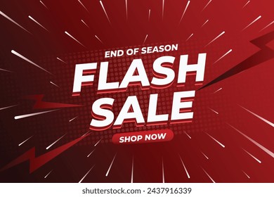 Flash Sale Shopping Poster or banner with Flash icon and 3D text on red background. Flash Sales banner template design for social media and website. Special Offer Flash Sale campaign or promotion. Vektor Stok