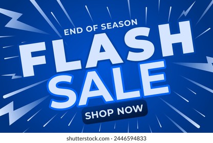 Flash Sale Shopping Poster or Banner. Flash Sale Shop Now on Blue Background. Flash Sale Promotion. Flash Sales Banner Template Design for social media and web. end of season big sale.