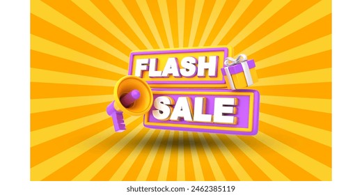 Flash Sale Shopping Poster or banner with Flash icon and text on transparent,red and yellow background.