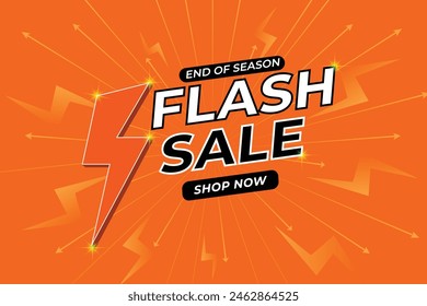Flash Sale Shopping Poster or banner with Flash icon and 3D text on orange background. Flash Sales banner template design for social media and website. Special Offer Flash Sale campaign or promotion.