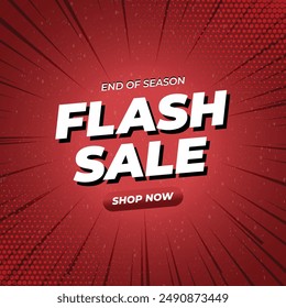 Flash Sale Shopping Poster Banner Vector With 3D Text on Red Gradient Background. Flash Sales Template Design For Marketing on Social Media and Website. End of Season Flash Sale Promotion or Campaign.