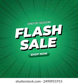 Flash Sale Shopping Poster Banner Vector With 3D Text on Green Gradient Background. Flash Sale Template Design For Marketing on Social Media and Website. End of Season Flash Sale Promotion or Campaign