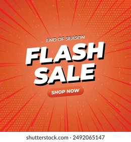 Flash Sale Shopping Poster Banner Vector With 3D Text on Gradient Orange Background. Flash Sale Template Design For Marketing on Social Media and Website. End of Season Flash Sale Promotion Campaign.