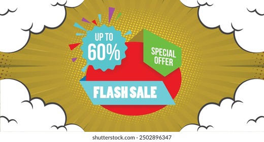 Flash Sale Shopping Poster or banner with Flash icon and text on yellow background. Flash Sales banner template design for social media and website.Special Offer Flash Sale campaign and promotions.