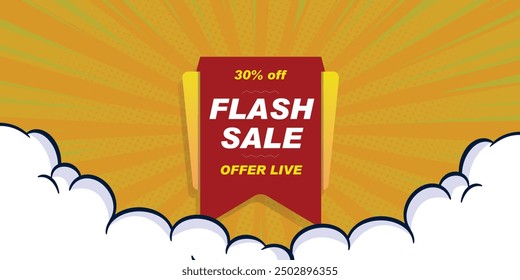 Flash Sale Shopping Poster or banner with Flash icon and text on yellow background. Flash Sales banner template design for social media and website.Special Offer Flash Sale campaign and promotions.