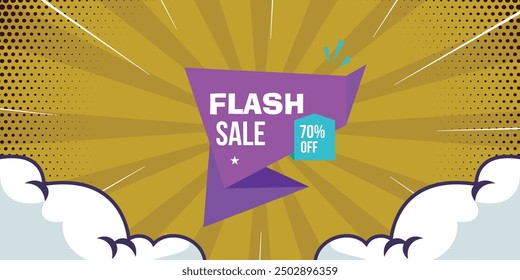 Flash Sale Shopping Poster or banner with Flash icon and text on yellow background. Flash Sales banner template design for social media and website.Special Offer Flash Sale campaign and promotions.