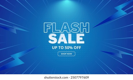 Flash Sale Shopping Poster or banner with Flash icon and 3D text on blue background. Flash Sales banner template design for social media and website. comic design wallpaper