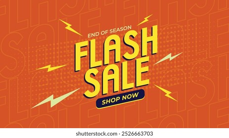 Flash Sale Shopping Poster oder Banner mit Flash-Symbol und 3D-Text auf orangefarbenem Hintergrund. Flash-Sales-Vektorgrafiken