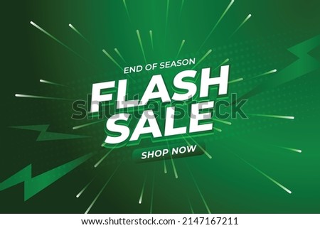 Flash Sale Shopping Poster or banner with Flash icon and 3D text on green background. Flash Sales banner template design for social media and website. Special Offer Flash Sale campaign or promotion. 商業照片 © 