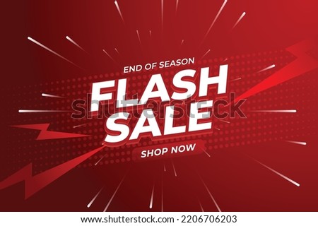 Flash Sale Shopping Poster or banner with Flash icon and 3D text on red background. Flash Sales banner template design for social media and website. Special Offer Flash Sale campaign or promotion. 商業照片 © 