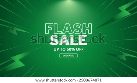 Flash Sale Shopping Poster or banner with Flash icon and 3D text on Green background. Flash Sales banner template design for social media and website. comic design wallpaper