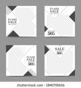 Flash sale social media post and web internet ads set illustration, black and white editable template for social network message