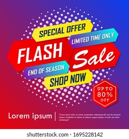 Flash sale special up to 80% off. super sale, end of season special offer banner. sale banner template design background. vector illustration typography banner design concept.