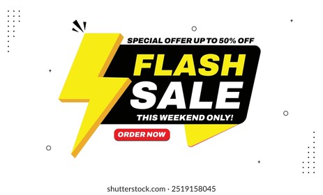 Flash Sale Special Offer Up to 50% Off This Weekend Only Order Now Sale Banner Element Templates in Black Yellow Orange Green White Backgrounds for Eye Catching Designs Limited Time Don't Miss Out