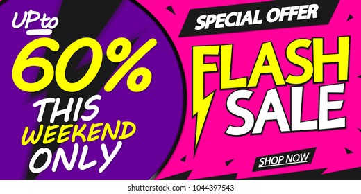 Flash Sale, special offer, up to 60% off, poster design template, vector illustration