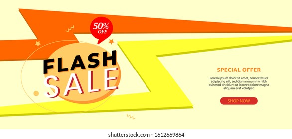 Flash Sale special offer banner with lightning bolt for discount shopping, sale promotion and advertising. Vector illustration.
