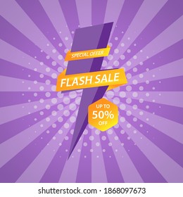 Flash sale special offer, banner template design, vector illustration.