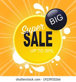 Flash sale special offer banner burst design template. Banner in yellow colors with a 30% discount. Sale, discounts. Vector illustration