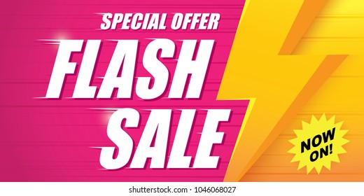 Flash sale special offer clearance banner with thunder. Vector illustration