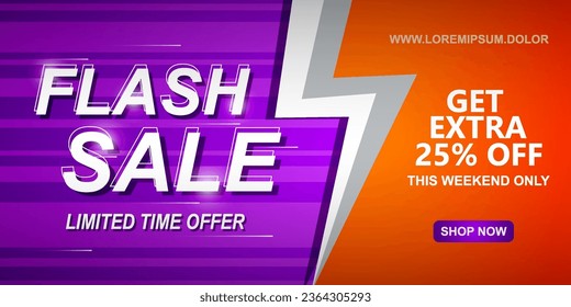 Banner de liquidación de ofertas especiales de venta en flash con trueno. Ilustración del vector