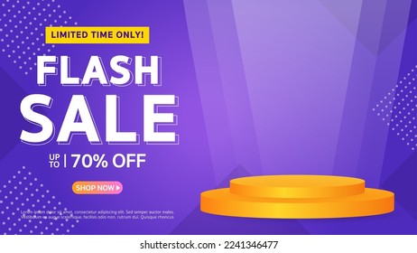 Flash Sale. Special offer Mega sale up to 70% off with realistic podium. Banner background vector illustration