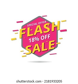 Flash sale, special offer, template promotion for social media. 18% off discount banner.