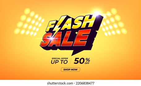 Flash sale special offer with Thunder, Shopping banner template design for social media and website. Flash online sale campaign.