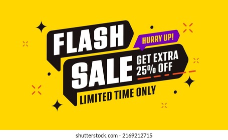 Flash sale sticker. Get extra 25 percent off discount offer. Limited time sale promotion. Extra flash sale announcing. Special marketing offer vector illustration