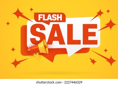 Flash sale sticker template for promotion. Quick shopping with reduced price advertisement. Commerce offer for shopping vector illustration. Speech bubble and megaphone star explosion design