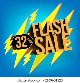 Flash sale for stores and promotions with 3d text in vector. 32% discount off
