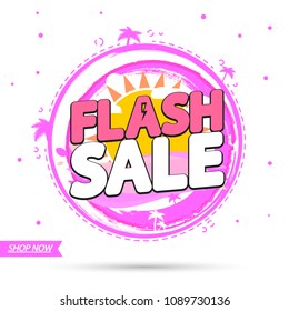 Flash Sale, Summer discount tag, banner design template, app icon, vector illustration