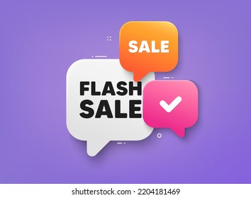 Etiqueta de venta en Flash. Banner de chat de burbuja 3d. Cupón de oferta de descuento. Señal de precio de oferta especial. Símbolo de descuentos publicitarios. Etiqueta adhesiva de venta por flash. Cartel de promoción. Vector