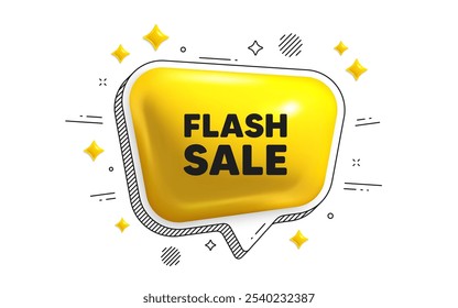 Flash Sale-Tag. Chat-Sprechblase 3D-Symbol. Sonderangebot Preisschild. Symbol für Werberabatte. Flash-Verkauf Chat-Nachricht. Sprechblasen-Banner mit Streifen. Gelber Textballon. Vektorgrafik