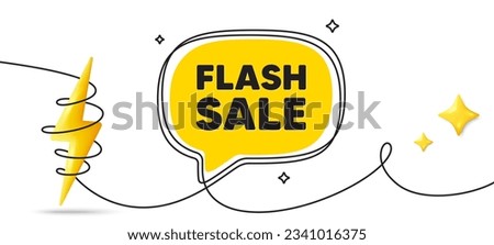Flash Sale tag. Continuous line art banner. Special offer price sign. Advertising Discounts symbol. Flash sale speech bubble background. Wrapped 3d energy icon. Vector