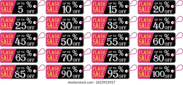 
Flash sale tag icon set.Shopping Poster or banner icon text on transparent,red black and yellow background.Flash Sale banner template design for social media and website.
