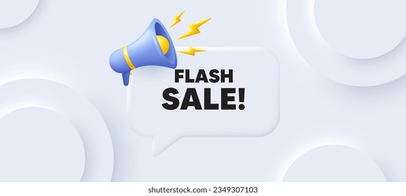 Flash Sale tag. Neumorphic 3d background with speech bubble. Special offer price sign. Advertising Discounts symbol. Flash sale speech message. Banner with megaphone. Vector