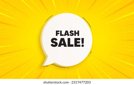 Flash Sale tag. Speech bubble sunburst banner. Special offer price sign. Advertising Discounts symbol. Flash sale chat speech message. Yellow sun burst background. Vector