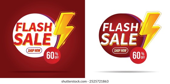 Flash Sale template concept on red and white background with lightning.End of season special offer banner shop now. vector illustration.