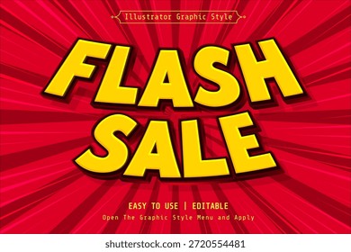 Efecto de texto de venta flash con tipografía amarilla en negrita sobre fondo rojo