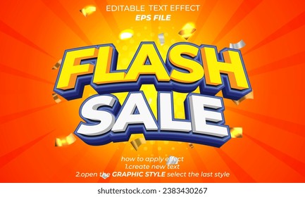 efecto de texto de venta de flash, modificable fuente, tipografía, texto 3d. plantilla de vector
