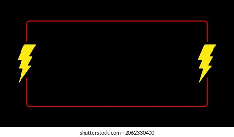 Flash sale text frame. Important message. Breaking news. Rectangular red frame with lightning bolts. Flat vector illustration isolated on black background.