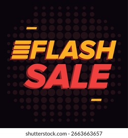 Flash sale text in red and yellow with speed lines and dotted background effect. Vector illustration