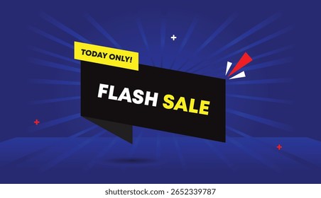 Flash Sale Today Only editable web banner vector art illustration label icon badge template design black yellow shapes blue dark light sun shine abstract business background unique modern trendy