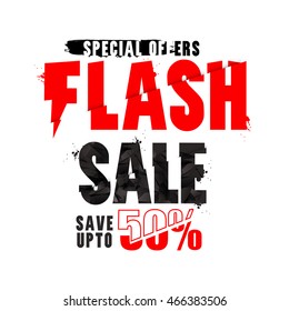 Flash Sale with Upto 50% Special Discount Offers, Creative typographical background, Stylish Poster, Banner or Flyer design.